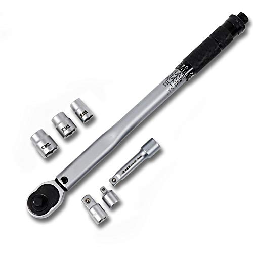 S&R Llave Dinamométrica 3/8 '' (19-110 Nm) de 37.5 cm con Extensión de 7,5 cm + 2 Adaptadores (3/8'-1/4' y 3/8'-1/2') + 3 Tuercas (13,15,17 mm) en Acero CR-V Ultra Resistente S&R Llave Dinamométrica 3/8 '' (19-110 Nm) de 37.5 cm con Extensión de 7,5 cm + 2 Adaptadores (3/8'-1/4' y 3/8'-1/2') + 3 Tuercas (13,15,17 mm) en Acero CR-V Ultra Resistente