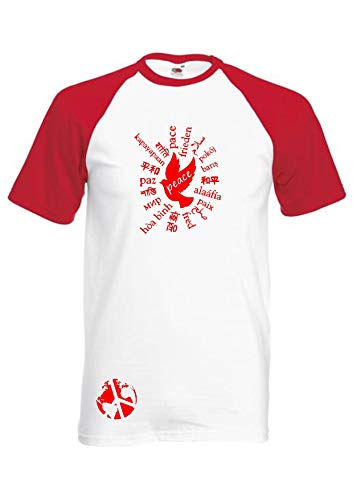 Steefshirts Camiseta de la Paz multiidiomas. Blanco y Rojo XXL
