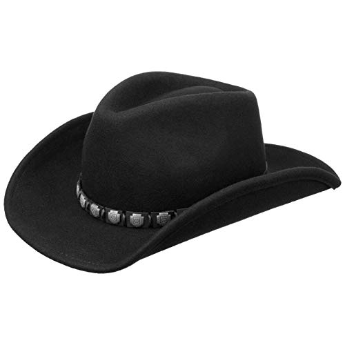 Stetson Sombrero del Oeste Hackberry Hombre - de Lana Vaquero Fieltro con Banda Piel Verano/Invierno - L (58-59 cm) Negro