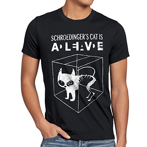 style3 Gato de Schrödinger Camiseta para Hombre T-Shirt Sheldon, Talla:XL;Color:Nero
