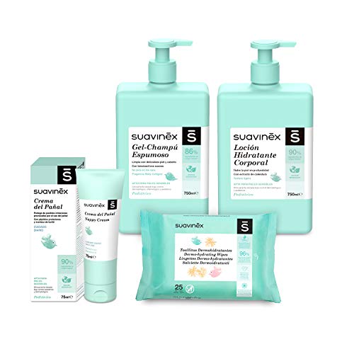 Suavinex Pack Cosmética Suavinex Gran Formato, Gel-Champú Espumoso 750ml + Loción Hidratante 750ml + Crema Pañal 75ml + Pack Toallitas 25ud, 4 productos Suavinex Pack Cosmética Suavinex Gran Formato, Gel-Champú Espumoso 750ml + Loción Hidratante 750ml + Crema Pañal 75ml + Pack Toallitas 25ud, 4 productos