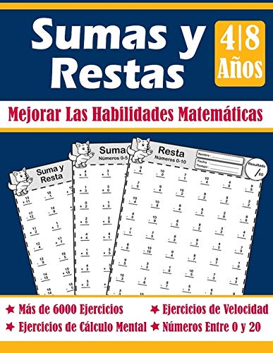 Sumas y Restas: Cuaderno de Matemáticas, 4-8 Años, Práctica de Matemáticas, Dígitos 0-20, Problemas para practicar repetibles