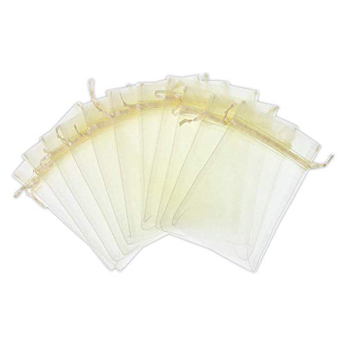 SumDirect 100Pcs Bolsa Transparente de Organza de 7.5 x 10 cm con cordón de satén. Utilizado como Bolsas de Dulces Bolsas de Joyas Bolsas de Regalo para el Banquete de Boda （Beige