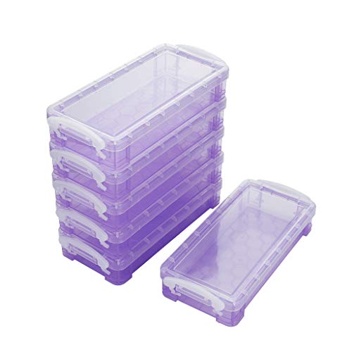 Sumnacon - Juego de 6 cajas de almacenamiento de plástico con botón blanco para lápices de colores (morado transparente)