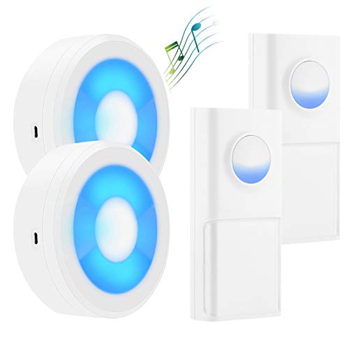 TANGX Wireless Doorbell,IP55 Waterproof Wireless Door Chime with 7800ft Long Range,2 Push Buttons and 2 Plug in Receivers, 58 Melodies, 4 Volume Levels,White