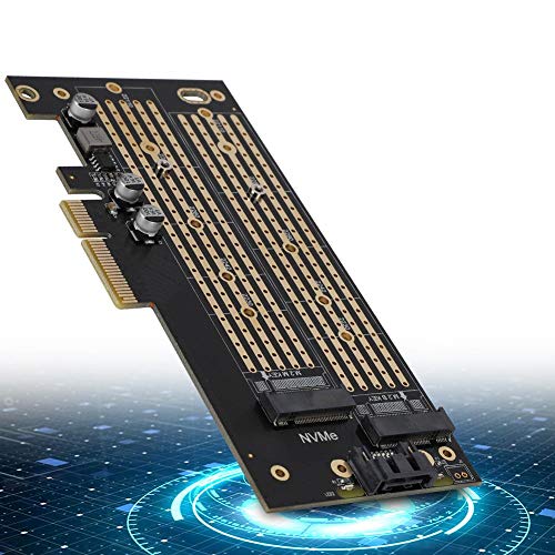 Tarjeta de expansión de Doble Disco PCIE a M.2 SATA + NVME M.2 SATA/M.2 NVME SSD PCI-E 3.0 x 4 Tarjeta PCI-E de 40 GBps de Nivel Inferior para 2230 2242 2260 2280 22110 Tamaño SSD M.2