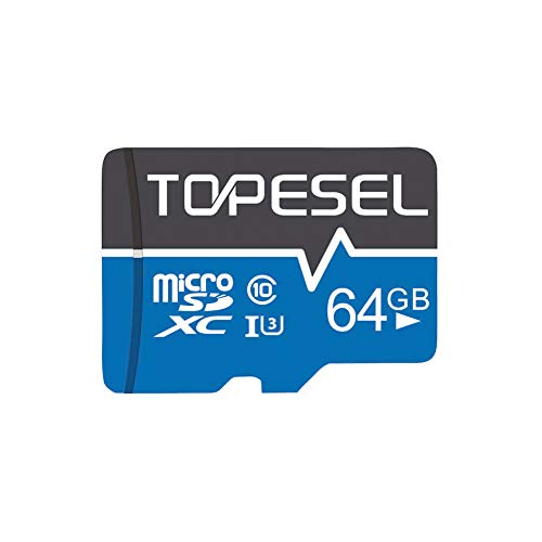 Tarjeta Micro SD 64GB, TOPESEL Tarjeta Memoria Alta Velocidad 85 MB/s SDXC Mini Tarjeta TF para Móvil, Tablet, Cámara, Tarjeta microSD 64GB (Class 10, U3) Azul