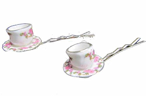 Tazas Juego de 2 pinzas para el cabello pinzas para el cabello Miniblings tazas de té taza de la hora del té rosa