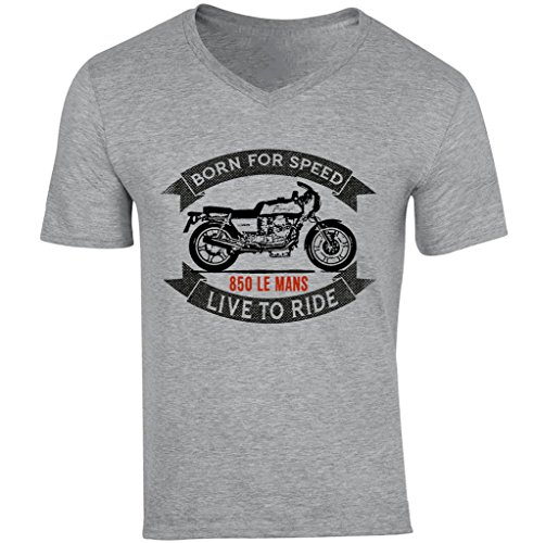 Teesandengines Moto Guzzi LE MANS 850 Camiseta gris con cuello en V Gris gris XL