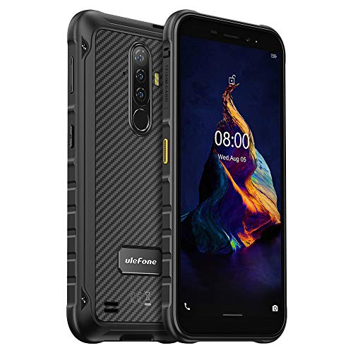 Teléfono Resistente Ulefone Armor X8, Android 10 Móvil IP68 Antigolpes, 4GB+64GB, 256GB SD Externa, 13MP Triple Cámara Subacuática, Batería 5080mAh, Huella Digital NFC GPS, Pantalla HD+ 5.7" Negro