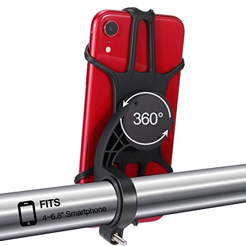 Tencoz Soporte Movil Bici, Soporte Movil Bicicleta 360° Rotación, Porta Telefono Motocicleta Anti Vibración con Base de Silicona para 4-6.8‘’ Smartphone