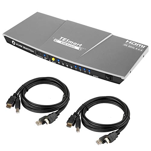 TESmart 4x1 KVM HDMI Switch HDMI Switcher 4K @60Hz con 2 Cables KVM de 5 pies /1.5 m, Soporta USB 2.0 y Salida de Audio Analógica L/R HDCP2.2, Compatible con Unix/Windows/Mac OS X, etc. (Gris)