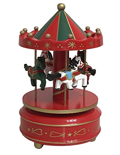 THEE Merry-GO-Round Carrusel Caja de Música de Madera Decoración de Hogar