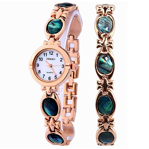 Time100 Reloj Pulsera de Joya Concha para Mujer, Estilo de Moda, Correa de joyería de Color Oro Rosa