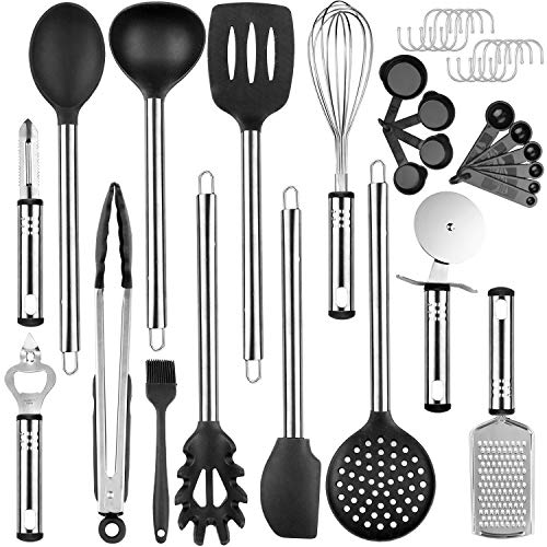 Tintec Utensilios de Cocina de Silicona 23pcs, Juego Utensilios Cocina Silicona Antiadherente Resistente al Calor con Manija y Núcleo de Acero Inoxidable con 10 Ganchos S, Espumadera Lengua Cocina