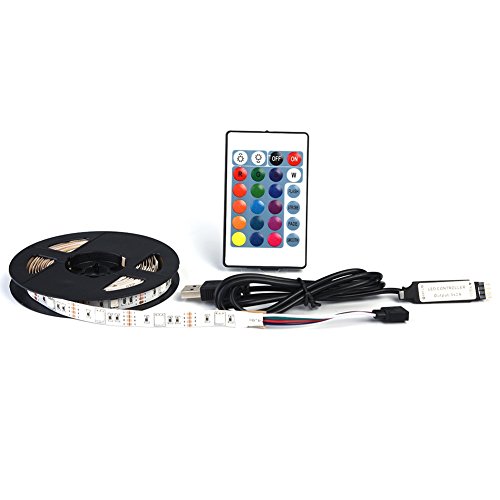 Tiras LED RGB 5050 DC 5V Tira LED de Luces LED con el Cable del USB y 24 Key Teledirigido, Tiras LED Tamaño 1 m / 2 m / 3 m / 4 m / 5 m disponible, No es Impermeable(2m 60LED)