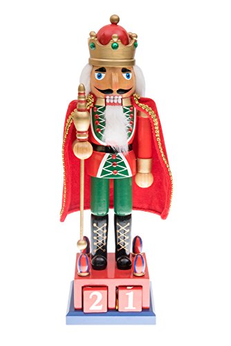 Tradicional Rey Cascanueces por Clever Creaciones - Soporte de Navidad decoración de Navidad - Calendario de adviento - Rojo y Verde - 100% Madera - 15 cm
