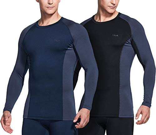 TSLA Yud74 - Ropa interior térmica de compresión para hombre, camiseta de manga larga con forro polar, 2 unidades, color negro, gris y azul marino, talla XL TSLA Yud74 - Ropa interior térmica de compresión para hombre, camiseta de manga larga con forro polar, 2 unidades, color negro, gris y azul marino, talla XL