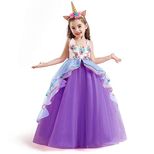 TTYAOVO Vestido de Fiesta con Volantes de Princesa sin Mangas para Niñas Tamaño(150) 9-10 años 700 Púrpura