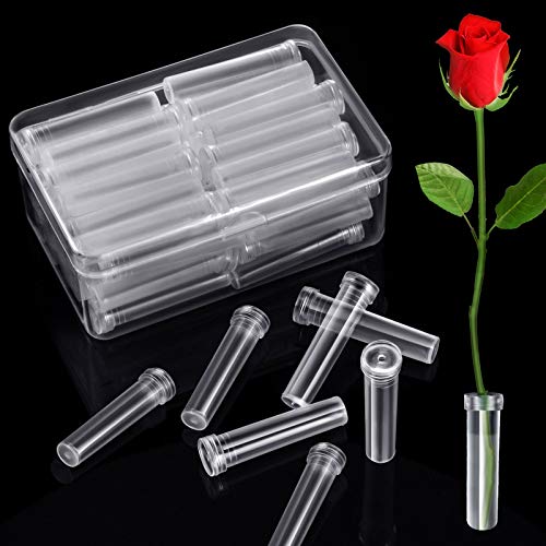 Tubos de agua florales de plástico transparente con tapas para arreglos florales (7 cm de largo, 48 piezas)