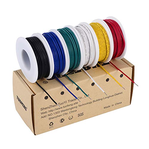 TUOFENG 22 awg Cable sólido, Juego de cable sólido (6 carretes de 9 metros de diferentes colores) Puente de cable de puente de calibre 22 Cable de conexión TUOFENG 22 awg Cable sólido, Juego de cable sólido (6 carretes de 9 metros de diferentes colores) Puente de cable de puente de calibre 22 Cable de conexión
