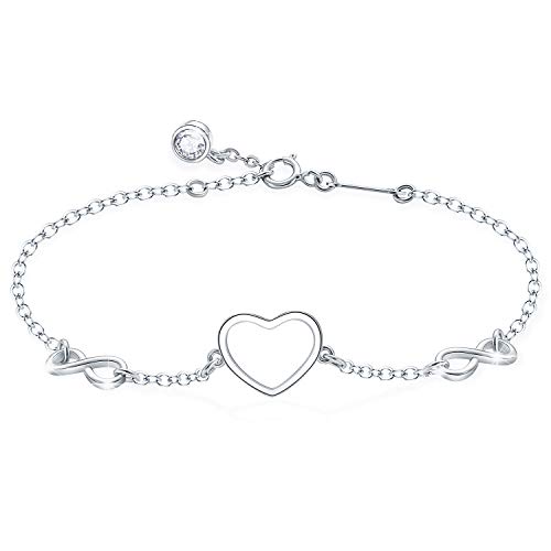 Tusuzik Pulsera de plata de ley 925 para mujeres niñas, pulseras de con corazón símbolo de infinito Tusuzik Pulsera de plata de ley 925 para mujeres niñas, pulseras de con corazón símbolo de infinito