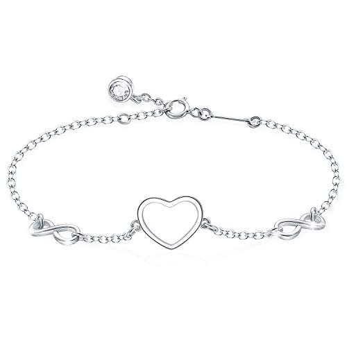 Tusuzik Pulsera de plata de ley 925 para mujeres niñas, pulseras de con corazón símbolo de infinito