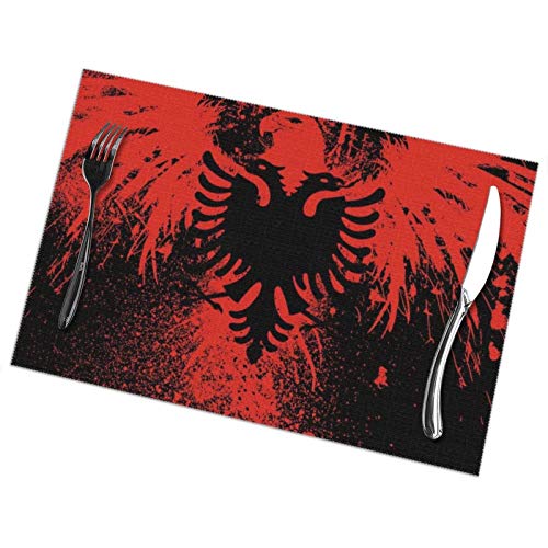 tyui7 Alfombrilla de Mesa de poliéster Resistente al Calor con Bandera albanesa roja y Negra de pájaro águila para Cocina, Comedor, Juego de 4
