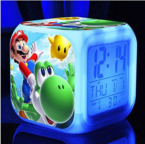 TYWFIOAV Productos de Reloj Digital Super Mario Bros, Reloj Despertador para niños, luz LED, Cambio de Color, Juguete para niños wekker reveil