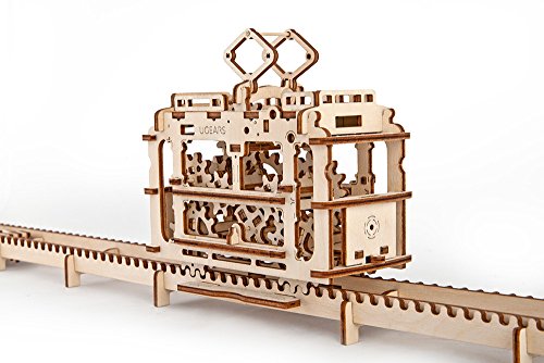 Ugears Tranvía con rieles - Mecánico 3D Rompecabezas de Madera -Kit de Construcción Sin Pegamento