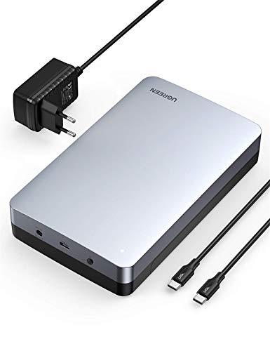 UGREEN Carcasa Disco Duro 3,5", Caja Disco Duro 3,5" USB C con UASP para HDD SSD SATA I/II/III, 16 TB MAX, Comaptible con PC, TV, Macbook, DELL XPS 15, con Cable USB C y Adaptador de Corriente 12V