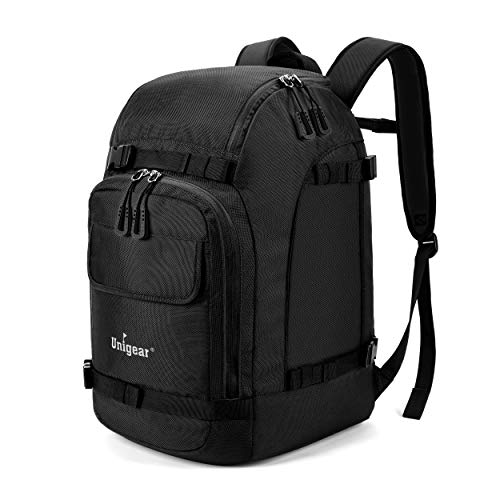 Unigear Bolsa para Botas de Esquí Mochila con Compartimientos de Botas Ropa Casco y Correa para Tabla de Snowboard Gran Capacidad de 55L de Hombre y Mujer Unisex (Negro)