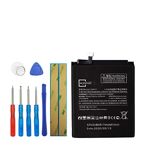 Upplus BN31 Batería de repuesto compatible con Xiaomi MI 5X MI A1 Note 5A 3,85 V, 3000 mAh con kit de herramientas