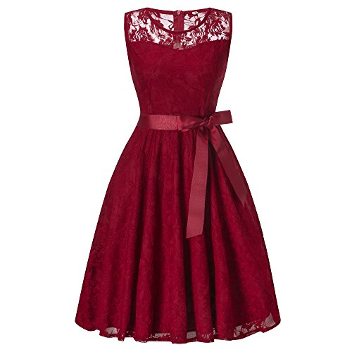 Vestido Mujer de Encaje Corto Vestido de Fiesta Vestido de Cóctel Sin Manga con Lazo Cuello V y Cuello Redondo para Madrina Fietsa Boda Ceremonia y Eventos Vestido Mujer de Encaje Corto Vestido de Fiesta Vestido de Cóctel Sin Manga con Lazo Cuello V y Cuello Redondo para Madrina Fietsa Boda Ceremonia y Eventos