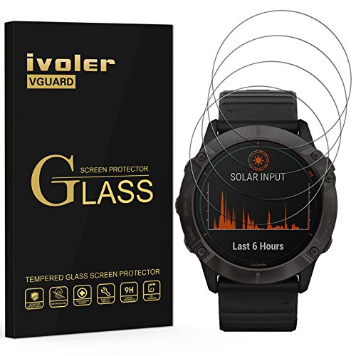 VGUARD 4 Unidades Protector de Pantalla para Garmin Fenix 6X Pro y Sapphire Editions 51mm, Cristal Vidrio Templado Premium para Garmin Fenix 6X Pro y Sapphire Editions 51mm