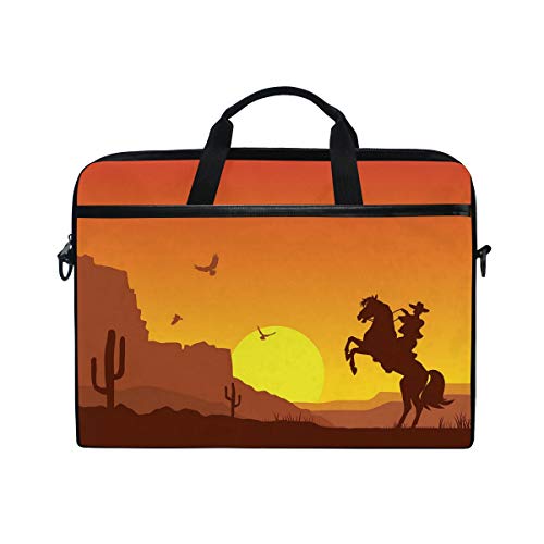 VICAFUCI Nuevo Bolso para portátil de 15-15.4 Pulgadas,Desierto del Salvaje Oeste Americano con Vaquero a Caballo Cactus Sunset Tierras áridas