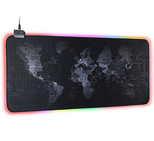 Vicloon Alfombrilla de Ratón RGB Extra Grande, Grandes Mapa del Mundo Alfombrilla de Ratón, 14 Modos de Luces, Base de Goma Antideslizante Alfombrilla para PC y Portátil -XXL 800x300x4 mm