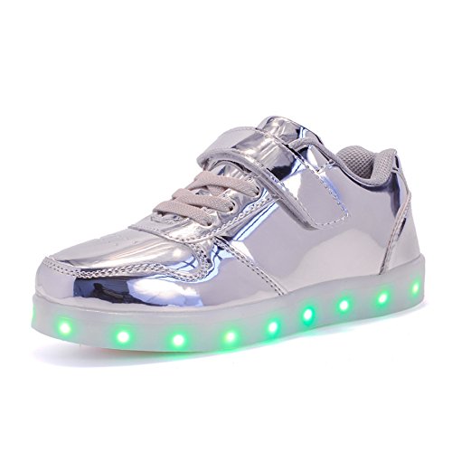 Voovix Kids Low-Top Led Light Up Shoes con Control Remoto Zapatos con Luces para niños y niñas(Plateado,EU32/CN32)