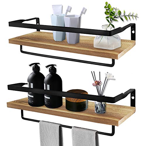 Vsadey Estantes de Pared de Madera, Juego de 2 Estantes Flotantes de Madera con Toalleros y Rieles, Estante de Almacenamiento Decorativo para Cocina, Baño, Dormitorio, Sala de Estar- Color de Madera Vsadey Estantes de Pared de Madera, Juego de 2 Estantes Flotantes de Madera con Toalleros y Rieles, Estante de Almacenamiento Decorativo para Cocina, Baño, Dormitorio, Sala de Estar- Color de Madera
