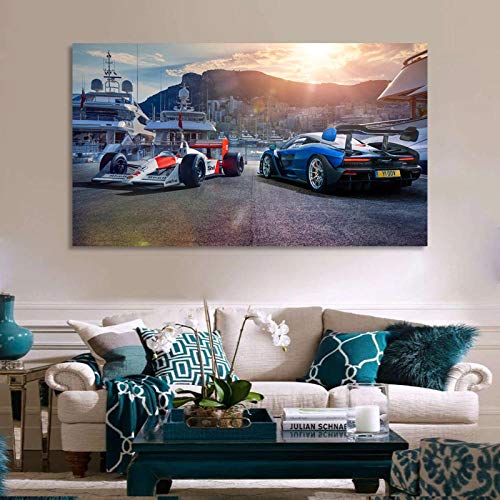 VVSUN Supercar Posters Honda F1 y Mclaren Senna Imagen de vehículo Pintura en Lienzo Arte de la Pared Impresiones Decoración Moderna de la habitación del hogar, 60x105cm (sin Marco)