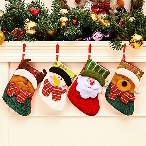walenbily Calcetín de Papá Noel, 4 unidades, fieltro, calcetín de Navidad, 18 x 14 cm, para decoración navideña