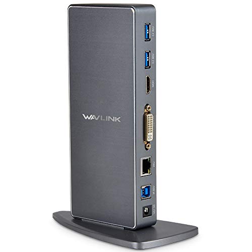 WAVLINK USB 3.0 Universal Docking Station Aluminio con Puerto HDMI (2560×1440)+ DVI/VGA+ Ethernet+ Puerto de Aricular/Micrófono + 2 Puertos USB C +4 Puertos USB 3.0 para Windows, Mac OS