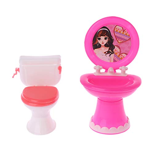 WDTong 1 juego de lavabo para inodoro y muñeca accesorios de baño, casa de muñecas, muebles de plástico, juguete divertido
