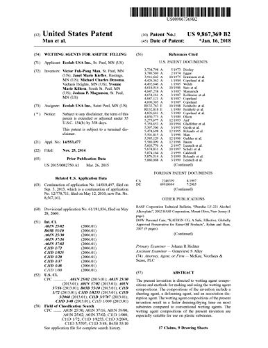 Wetting agents for aseptic filling: United States Patent 9867369 (English Edition)
