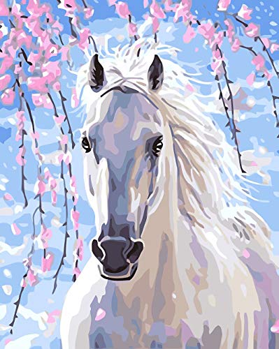 WISKALON DIY pintura al óleo Caballo Blanco, Pintar por Numeros para Adultos y principiantes pintura por números con Pinceles y Pinturas Sin Marco 16 * 20 Pulgadas WISKALON DIY pintura al óleo Caballo Blanco, Pintar por Numeros para Adultos y principiantes pintura por números con Pinceles y Pinturas Sin Marco 16 * 20 Pulgadas