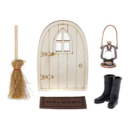 witgift Miniatura casa de muñecas, muebles, juego de accesorios para puerta de madera, lámpara de aceite, alfombra, botas de goma, barrera, casa de amigo invisible, miniatura, juguete decorativo