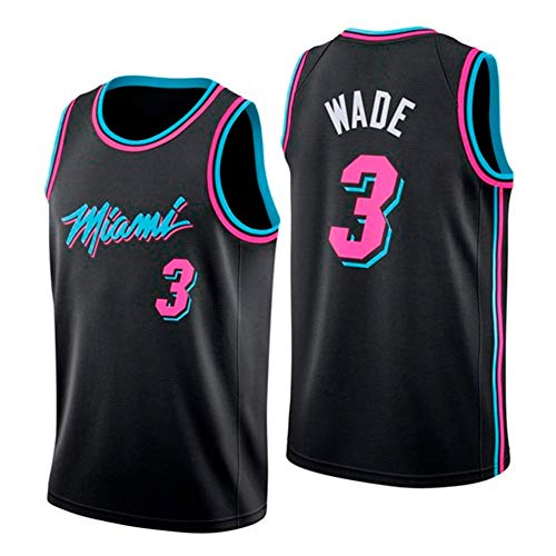 WOLFIRE WF Camiseta de Baloncesto para Hombre, NBA, Miami Heat #3 Dwyane Wade. Bordado, Transpirable y Resistente al Desgaste Camiseta para Fan (Negra, L)