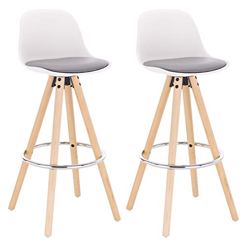 WOLTU 2X Taburete de Bar con Respaldo, Marco de Madera Maciza Imitación de Cuero Taburete Alto para Cocina, Bar, Paquete de 2 Unidades Gris+Blanco WOLTU 2X Taburete de Bar con Respaldo, Marco de Madera Maciza Imitación de Cuero Taburete Alto para Cocina, Bar, Paquete de 2 Unidades Gris+Blanco