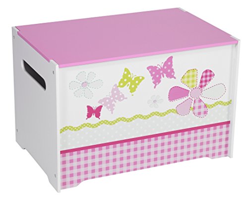 World Apart Juguetero con diseño de Mariposas y Flores, Madera, Blanco y Rosa, 39.50x59.50x39.50 cm World Apart Juguetero con diseño de Mariposas y Flores, Madera, Blanco y Rosa, 39.50x59.50x39.50 cm