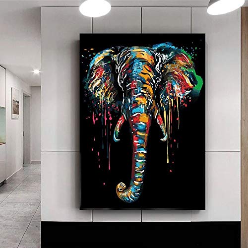 wZUN Abstracto Colorido Elefante Lienzo Pintura Arte Carteles e Impresiones en la Pared Arte nórdico Lienzo Animal para habitación de niños 60x90 Sin Marco